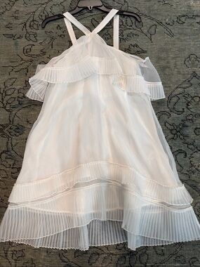 Elegant White Pleated Ruffle Halter Dress